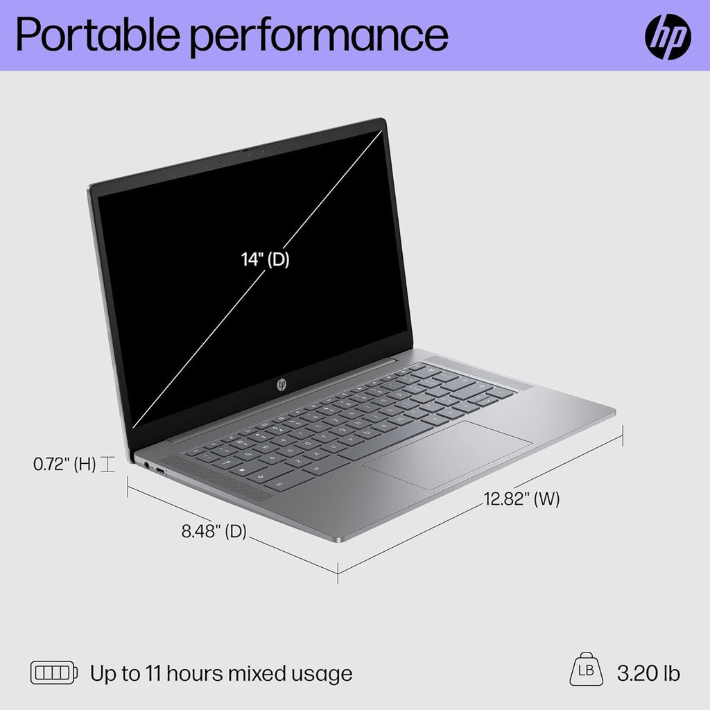 HP Chromebook Plus 14 Laptop (14' FHD Touchscreen, Intel Core i3-N305, 8GB DDR5 RAM, 256GB UFS), 1080p Webcam, Backlit Keyboard, Fast Charge, Wi-Fi 6, Chrome OS w/Wireless Mouse & Protective Sleeve