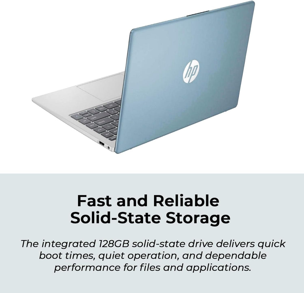 HP 14' Moonlight Blue Laptop with Office 365, AMD CPU, 4GB DDR5 RAM, 1.1TB Storage (128GB SSD and 1TB OneDrive), HD Display, Windows 11, Energy-Efficient & Quiet Performance