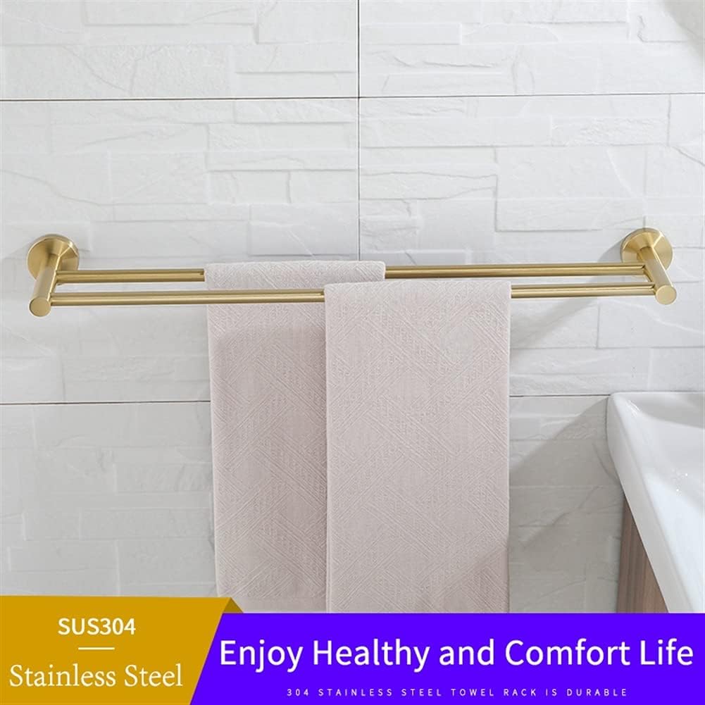 LSLYTQ Towel Rail Rack Brushed Gold Towel Racks, Fashion Gold Color Wall Mounted Double Bar 304 Stainless Steel Bathroom Accessories for Bathroom Kitchen