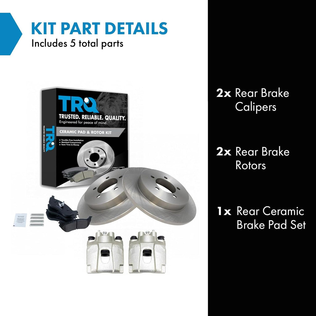 TRQ Rear Brake Pad and Rotor Set Ceramic Solid Rotors Calipers Compatible with 2002-2005 Ford Explorer 2002-2005 Mercury Mountaineer
