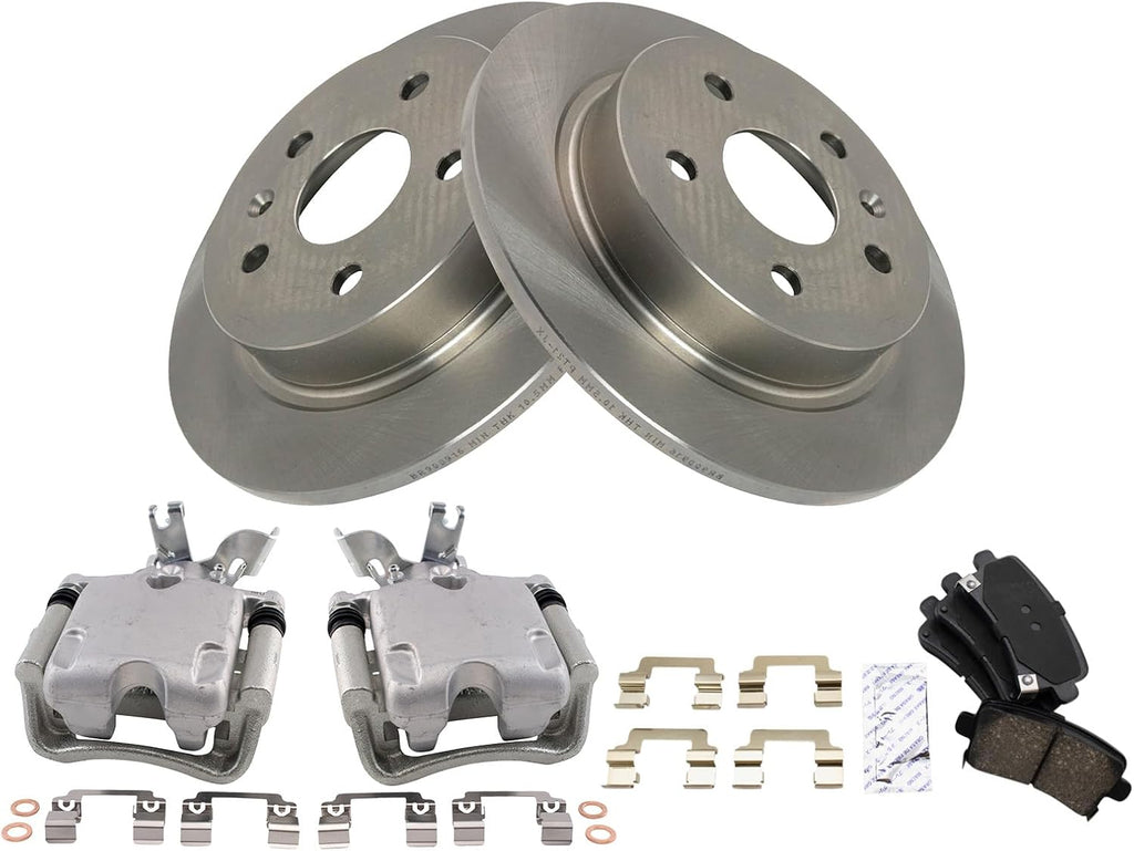 TRQ Rear Brake Pad and Rotor Set Ceramic Solid Rotors Calipers Compatible with 2014-2015 Chevrolet Malibu L4 2.0L