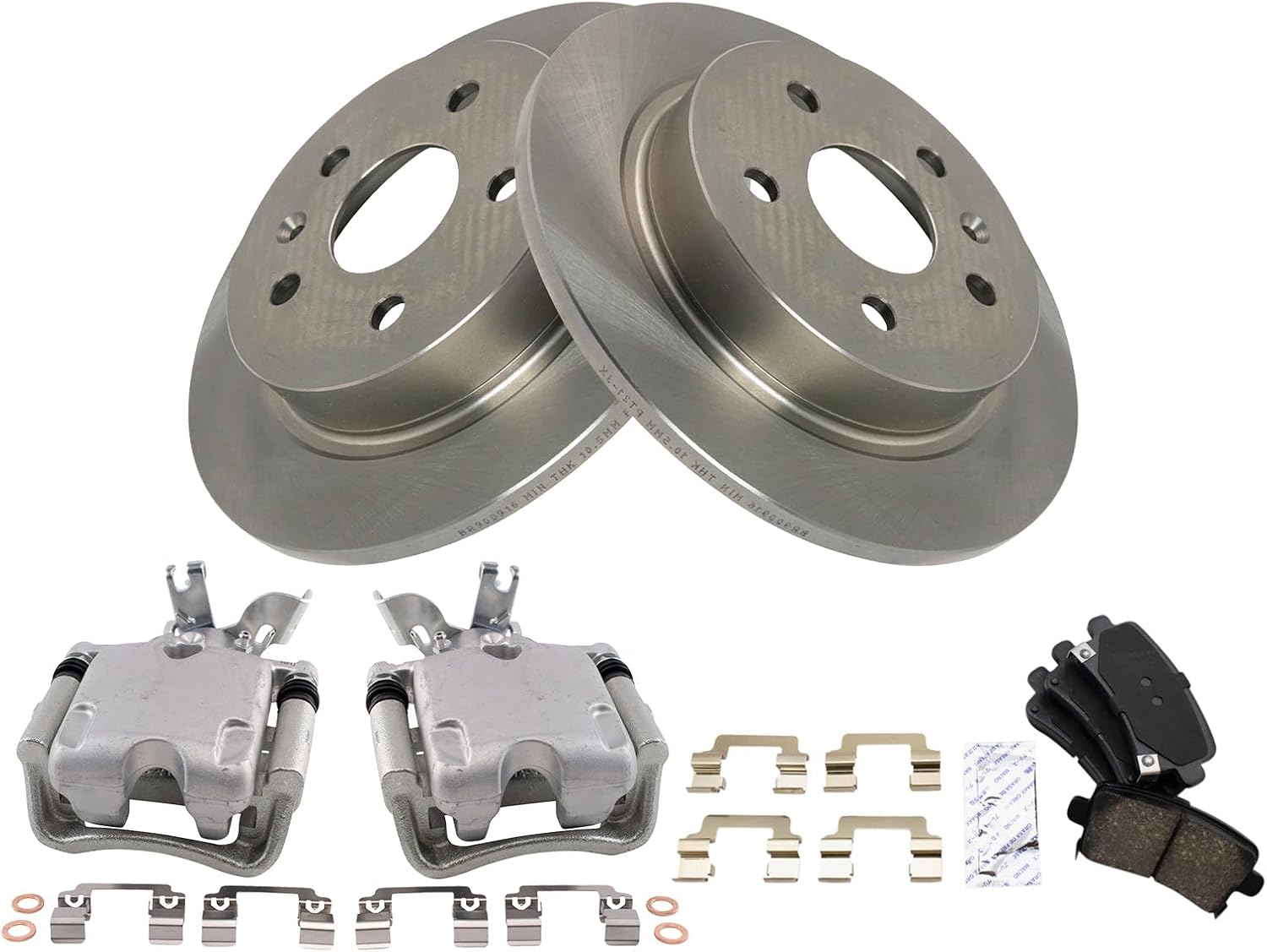 TRQ Rear Brake Pad and Rotor Set Ceramic Solid Rotors Calipers Compatible with 2014-2015 Chevrolet Malibu L4 2.0L
