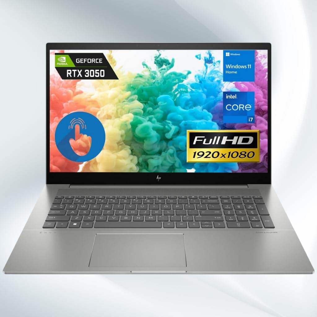 HP 2023 Envy Laptop, 17.3' FHD Touchscreen, Intel Core i7-1355U, NVIDIA RTX 3050, 32GB RAM, 1TB SSD, HDMI, Webcam, Backlit KB, SD Card Reader, Wi-Fi 6, Windows 11 Home, Grey