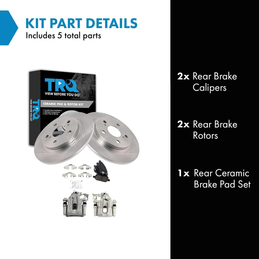 TRQ Rear Brake Pad and Rotor Set Ceramic Rotors Calipers Compatible with 2008-2015 Scion xB