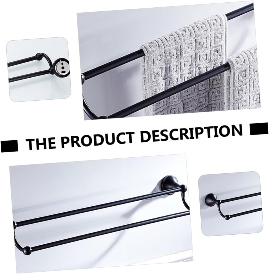 Boho Wall Decor Double Towel Bar Rack with Metal Storage Shelves and Measuring Cups Vintage Brass Hand Towels Hanger for Bathroom Black Accessories Holder