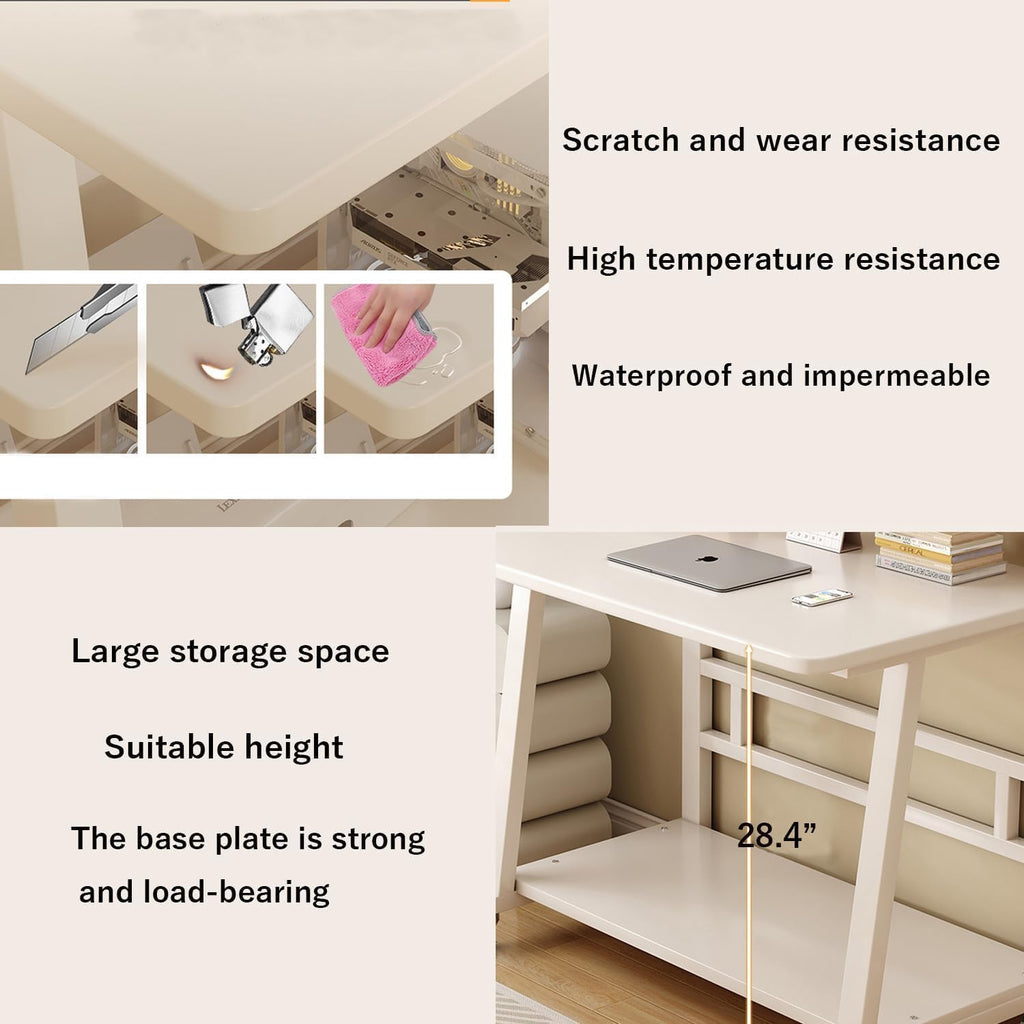 Rolling Desk, 47.2 Inch Small Desks with 3-Layer Storage & Monitor Stand, Compact Home Office Desk, Portable Laptop Table with Wheels for Small Spaces, Mobile Rolling Computer Work Desks