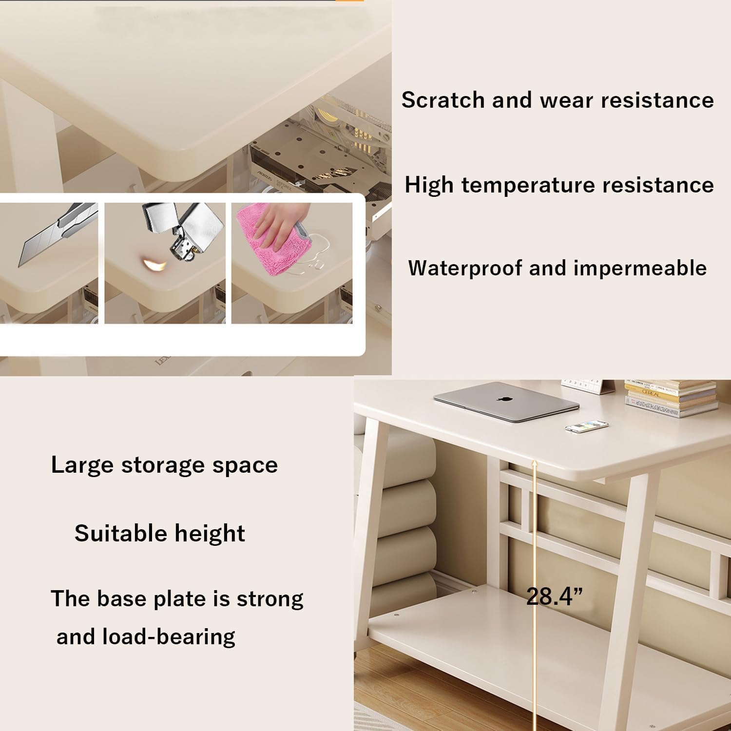Rolling Desk, 47.2 Inch Small Desks with 3-Layer Storage & Monitor Stand, Compact Home Office Desk, Portable Laptop Table with Wheels for Small Spaces, Mobile Rolling Computer Work Desks