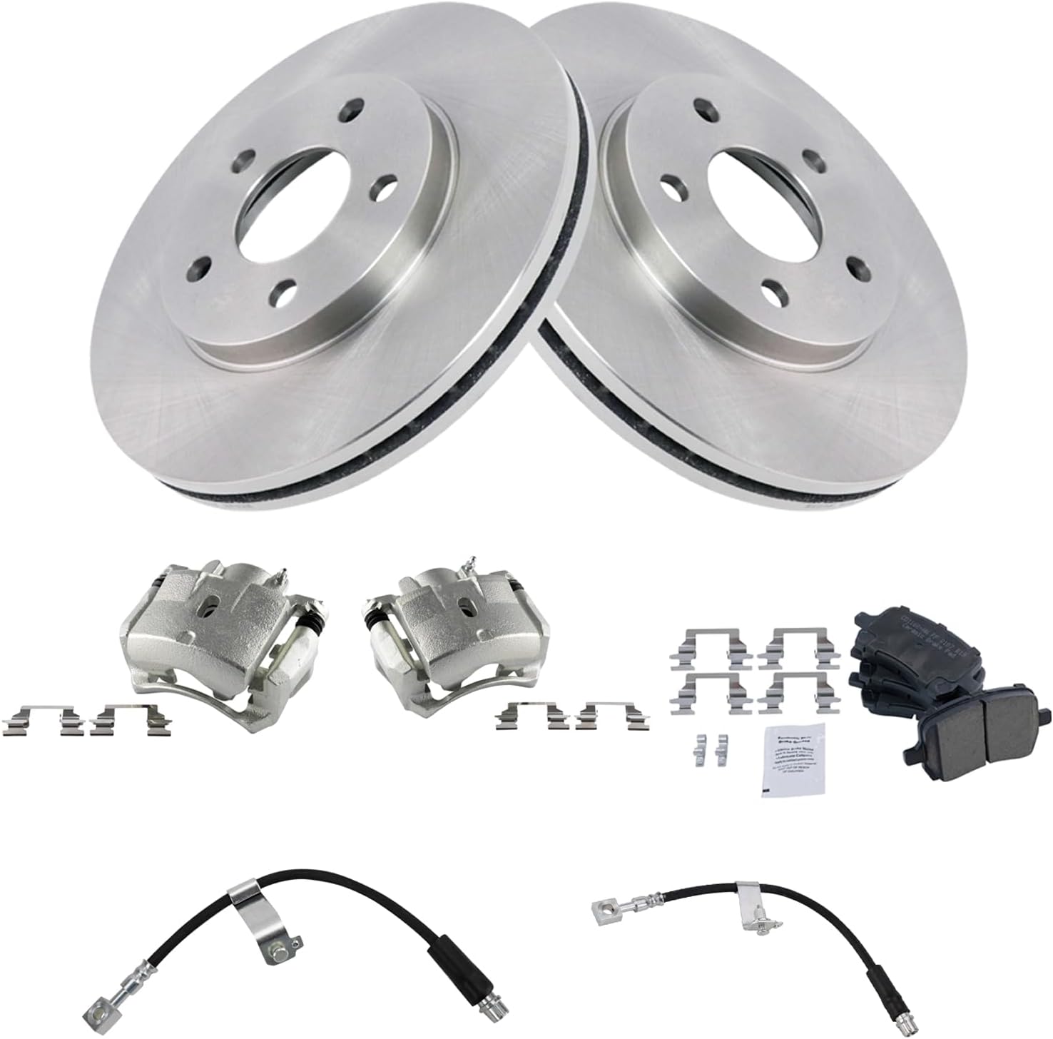 TRQ Front Brake Pad and Rotor Set Ceramic Vented Rotors Calipers Hoses 276 mm Compatible with 2004-2008 Chevrolet Malibu 2006-2007 Pontiac G6