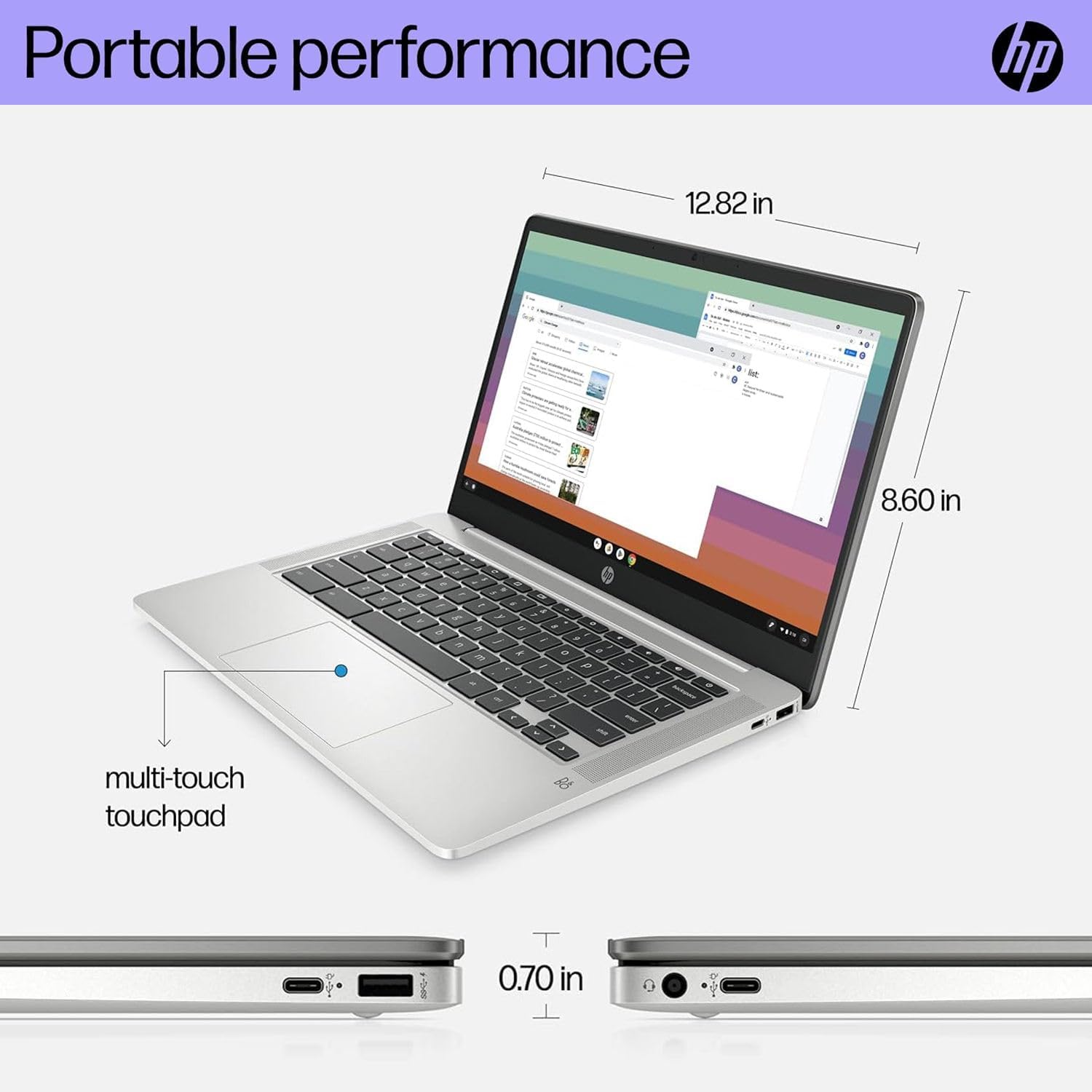 HP Chromebook 14' FHD Laptop for School & Study | Intel Processor (Up to 2.8GHz) | 4GB DDR4 RAM | 64GB eMMC | Full-Size Keyboard | SD Card Reader | 720p HD Camera | Laptop Bag & Mouse | w/o Earbuds