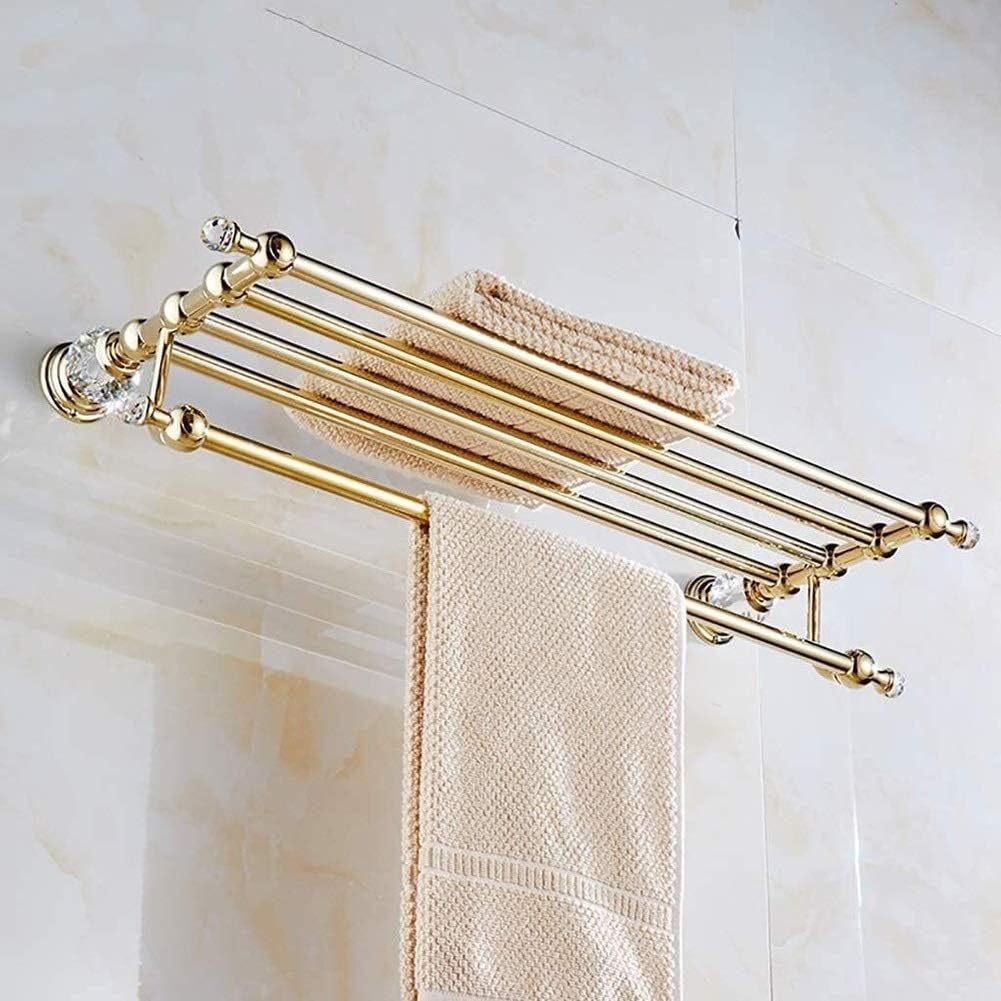 ZWJ-Towel Rack Europe of Double Crystal Towel Rack, Wall Shelf Bathroom with A Single Towel Rail, Round Base and Mount The Gold Rust Bath Towel Rack Bar Holder (Size : 50cm)