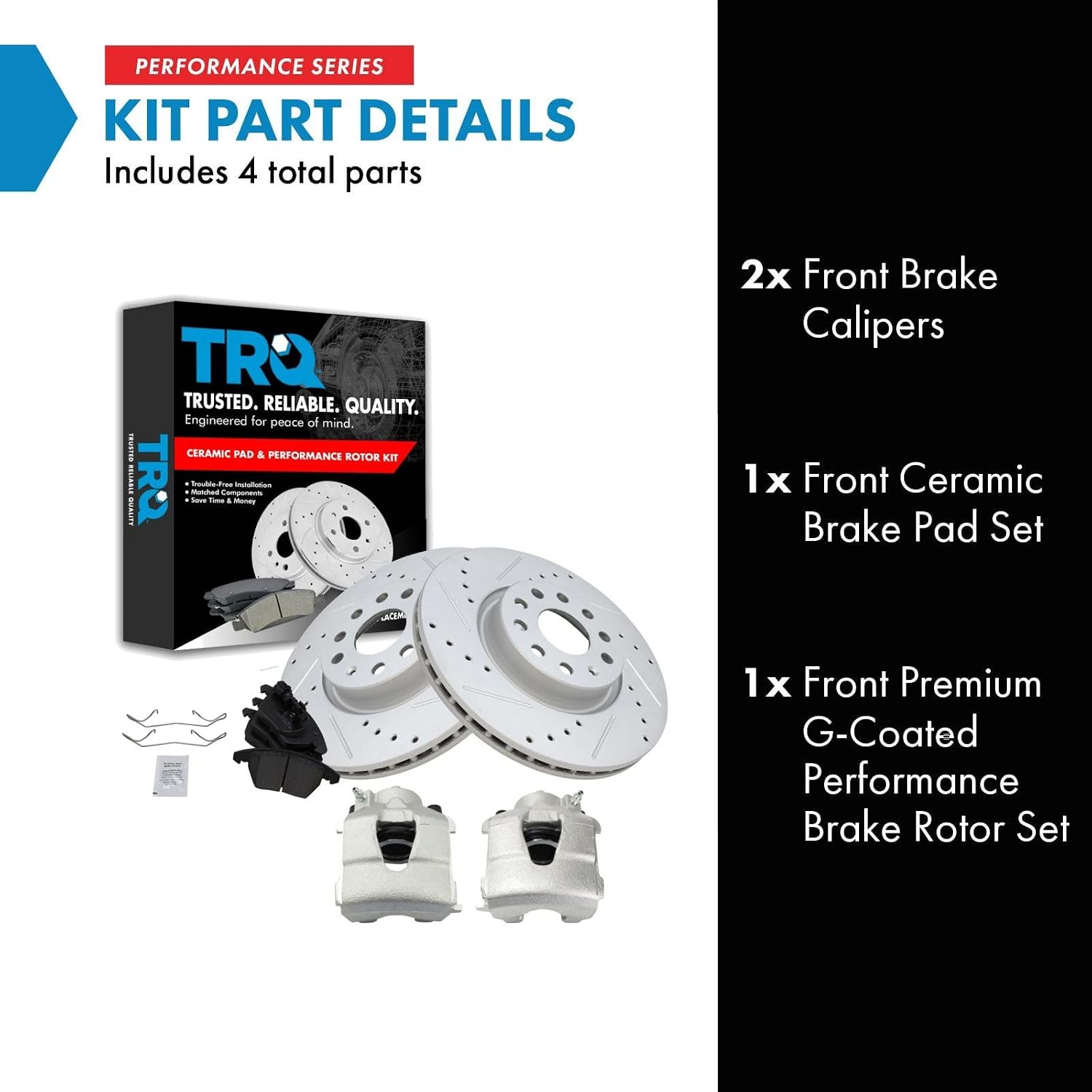 TRQ Performance Front Brake Pad and Rotor Set Ceramic Vented Coated Rotors Calipers Compatible with 2009-2011 Audi A3 Quattro