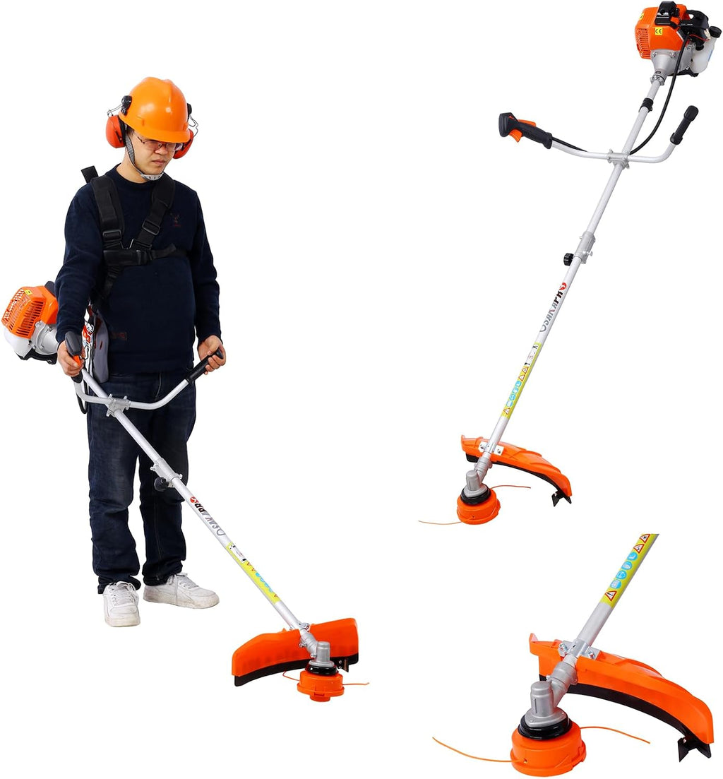 52CC 2-Cycle Gas Powered String Trimmer Edger Weed Eater, 2-in-1 Multi Garden Tools with 10' Brush Cutter, Cordless Hedge Trimmer Grass Trimmer Lawn Mower Weed Wacker for Yard (Orange)