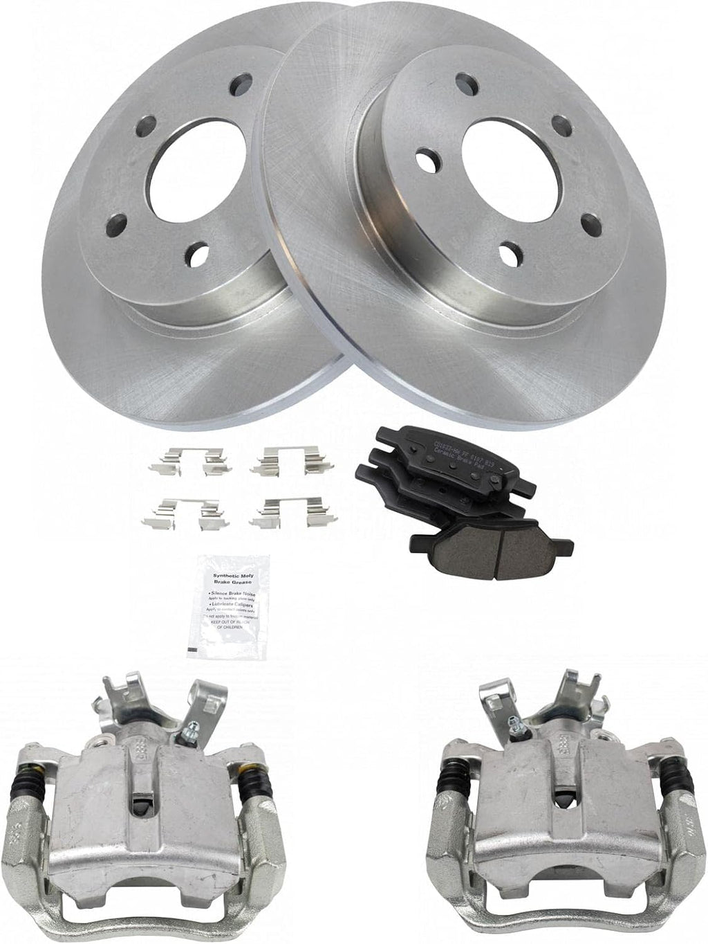 TRQ Rear Brake Pad and Rotor Set Ceramic Rotors Calipers Compatible with 2005-2007 Chevrolet Cobalt 2004-2012 Malibu 2005-2010 Pontiac G6 2007-2009 Saturn Aura