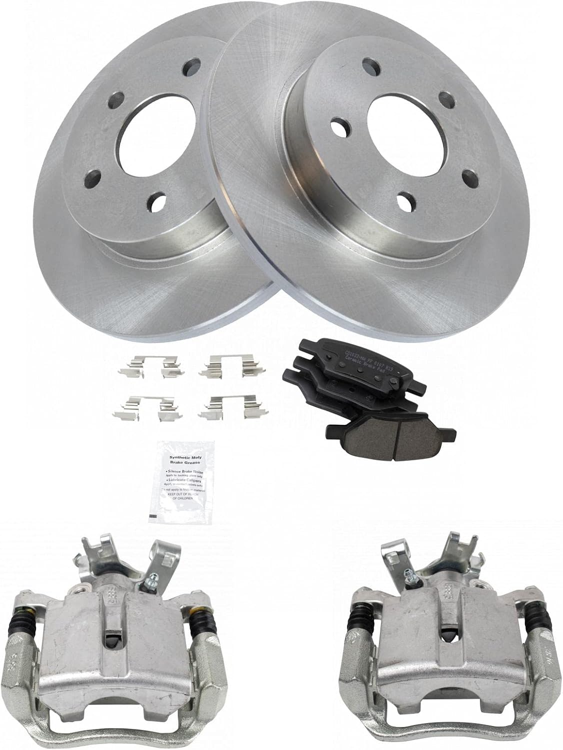 TRQ Rear Brake Pad and Rotor Set Ceramic Rotors Calipers Compatible with 2005-2007 Chevrolet Cobalt 2004-2012 Malibu 2005-2010 Pontiac G6 2007-2009 Saturn Aura