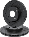 R1 Concepts Brake Rotors fits 2011-2019 Ford Fiesta| Drilled and Slotted Black Disc Brake Rotor Set: 10.2' Front