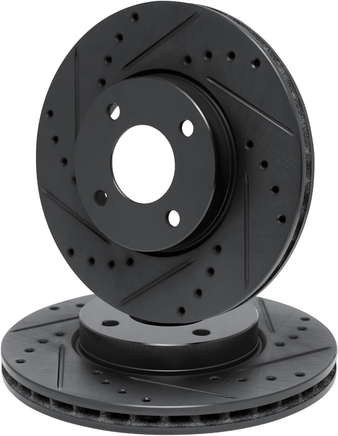 R1 Concepts Brake Rotors fits 2011-2019 Ford Fiesta| Drilled and Slotted Black Disc Brake Rotor Set: 10.2' Front