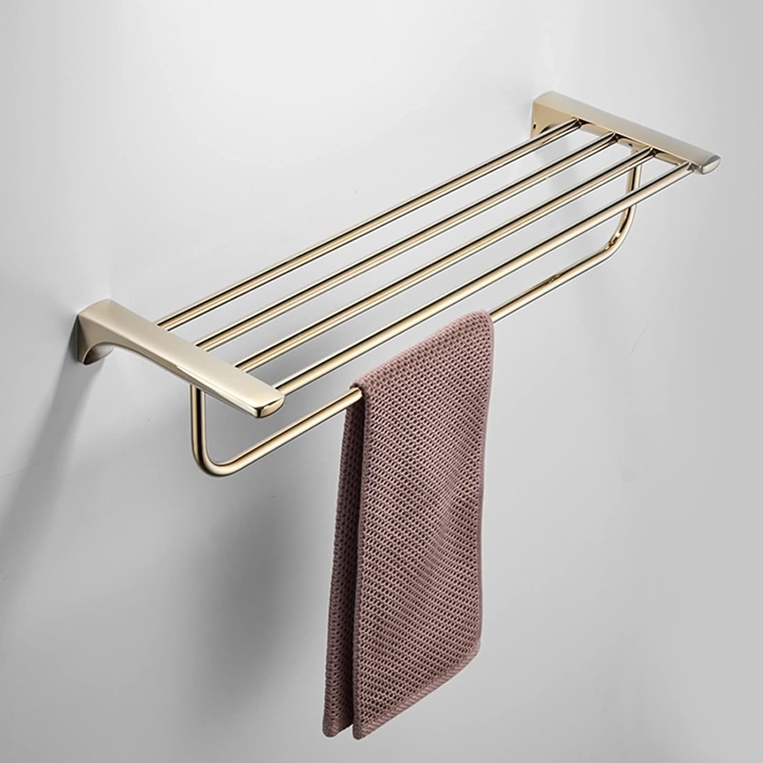 Bathroom Rack Pale Gold Towel Holder Wall Mount，Bathroom Towel Rack,24.4 Inches Foldable Wall Double Towel Holder，Mounted Multifunctional Rack Shower Caddy (Bathroom Shelf) It's so Kind of y