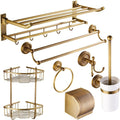 Bathroom Hardware Set,Towel Rack Set for Bathroom European Antique Brass Bath Towel Bar Toilet Wall Hanging Bathroom Pendant Towel Rack Stand,Seven Piece Set