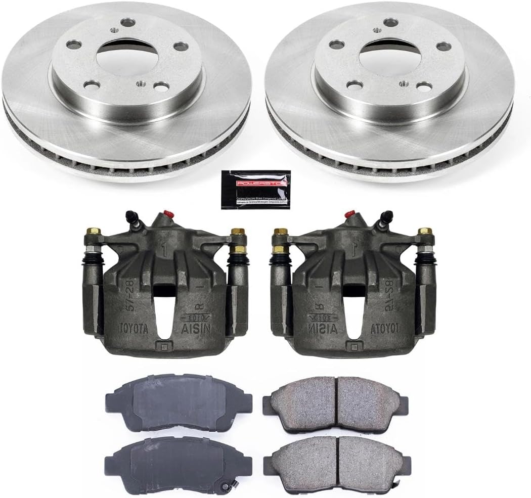PowerStop Front Brake & Caliper Kit for Toyota Camry 1992-96 - Ceramic Brake Pads + Calipers + Disc Rotors Replacement, KCOE1052