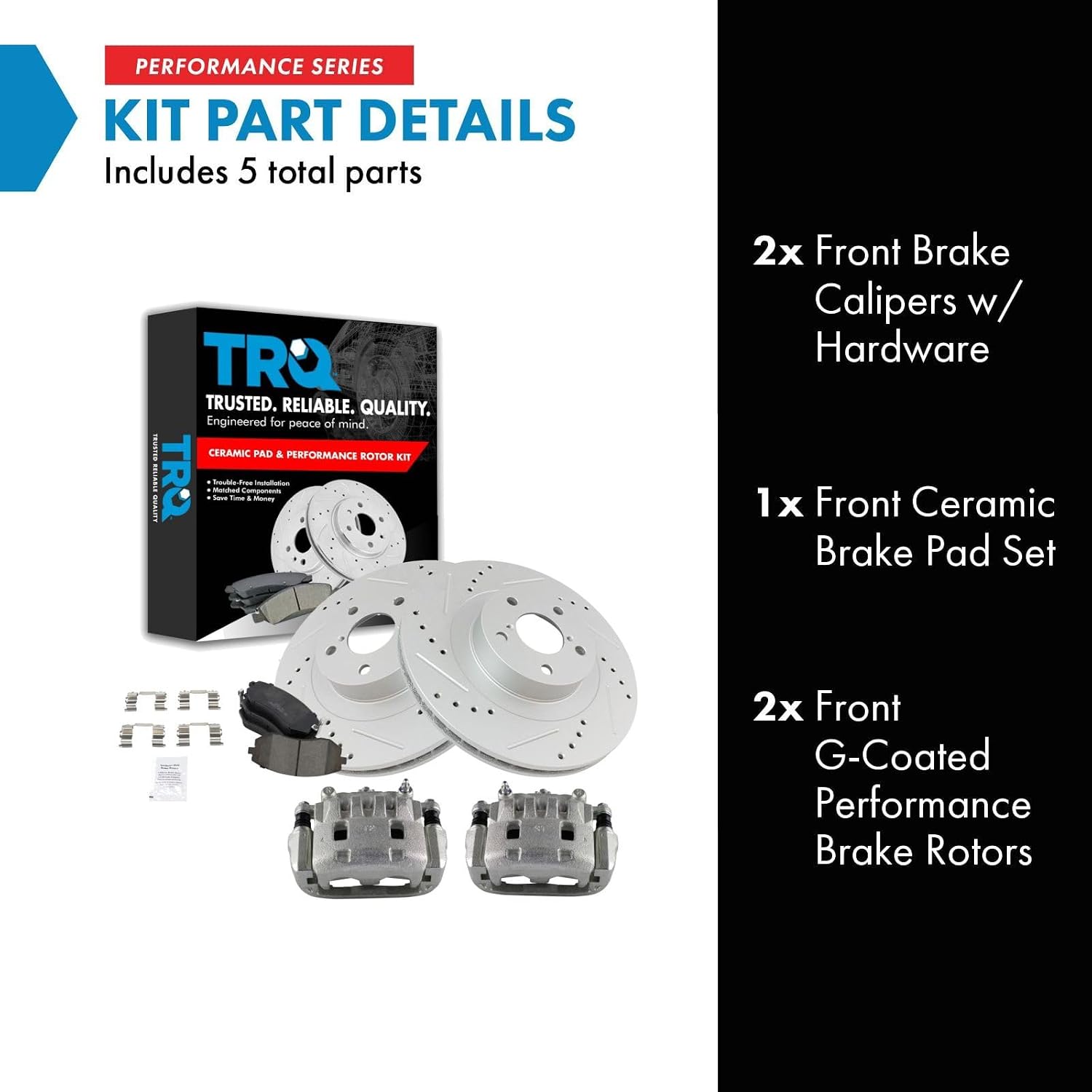 TRQ Performance Front Brake Calipers Ceramic Pads Drilled Rotors Compatible with Forester Impreza Legacy