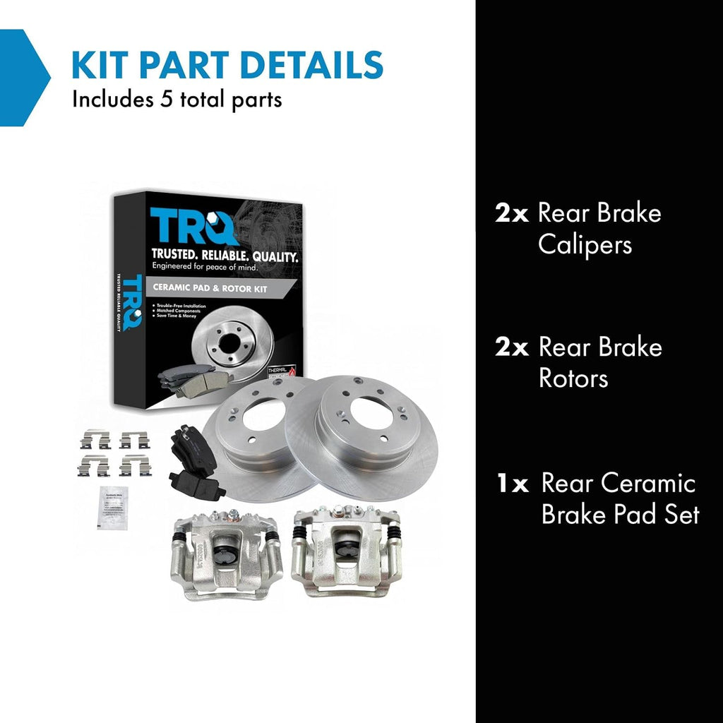 TRQ Rear Brake Pad and Rotor Set Ceramic Rotors Calipers Compatible with 2014-2016 Kia Optima
