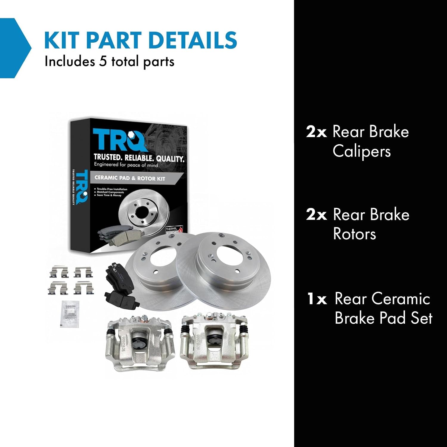 TRQ Rear Brake Pad and Rotor Set Ceramic Rotors Calipers Compatible with 2014-2016 Kia Optima