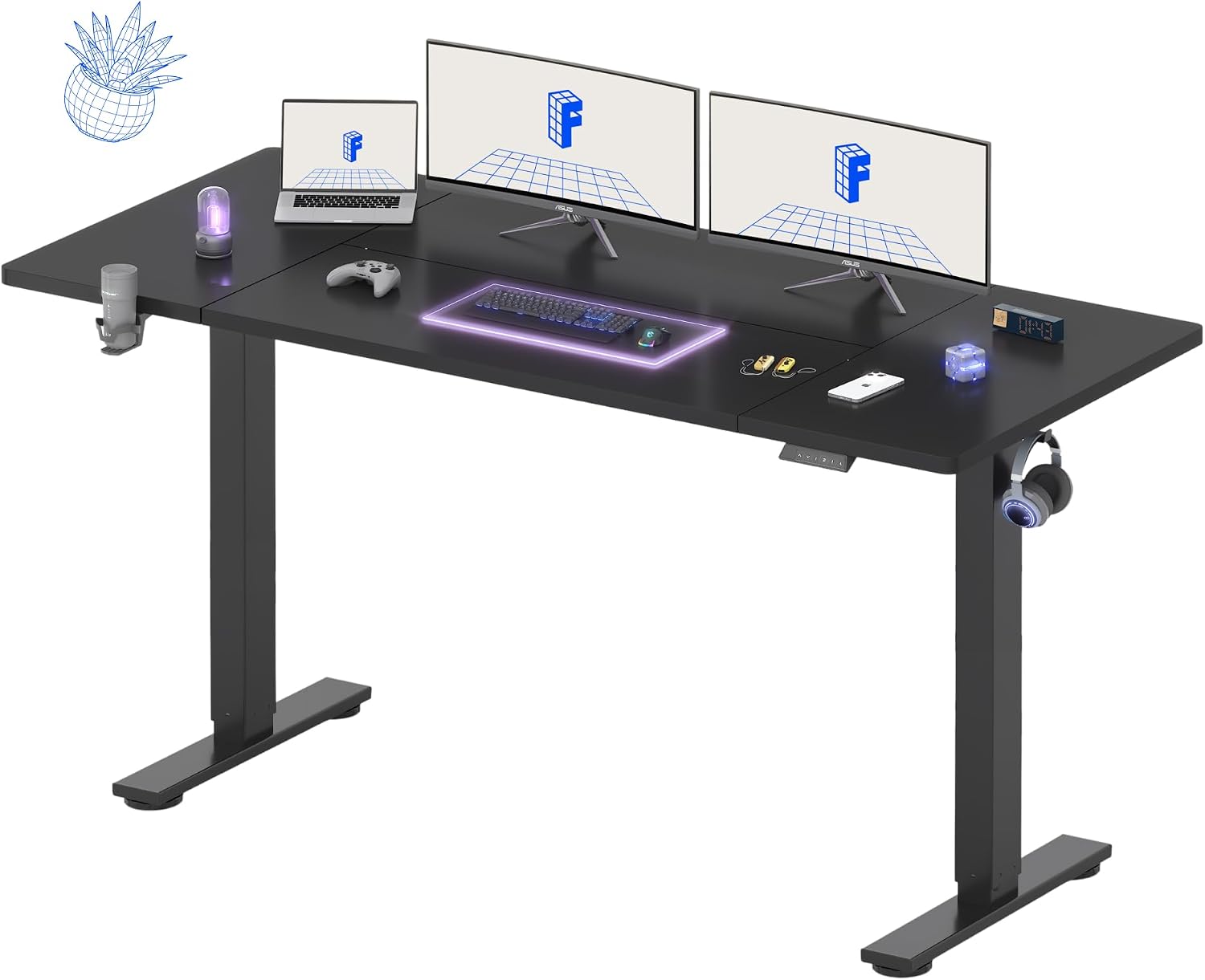FLEXISPOT 71x32 Inch Electric Large Standing Desk for Home & Office, Spacious Splice Board Desk with Cable Management & Organizer, Cup Holder & Hook, Black