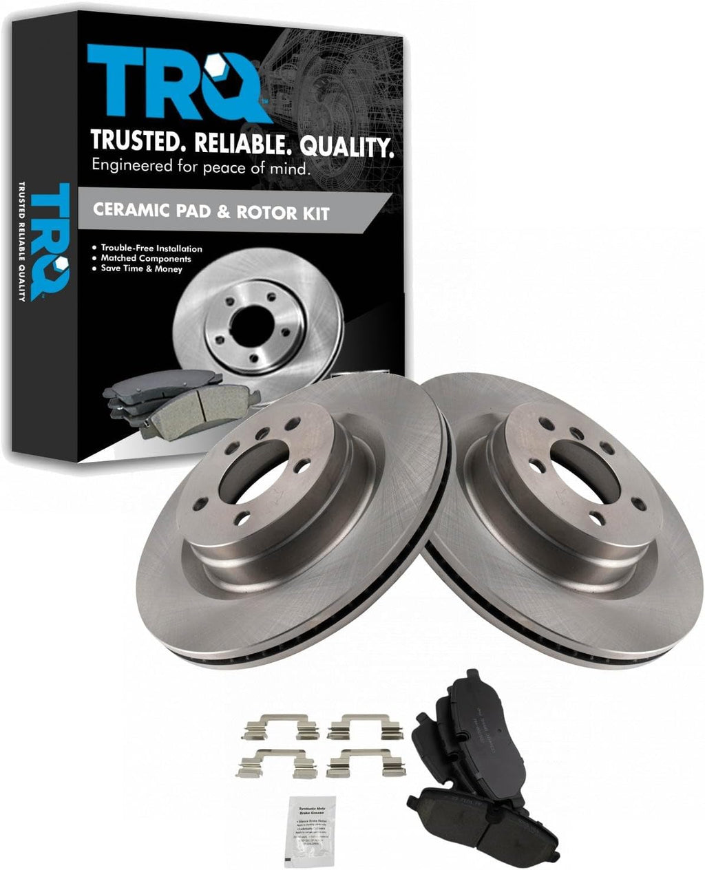 TRQ Front Brake Pad and Rotor Set Ceramic Compatible with 2006-2009 Land Rover Range Rover