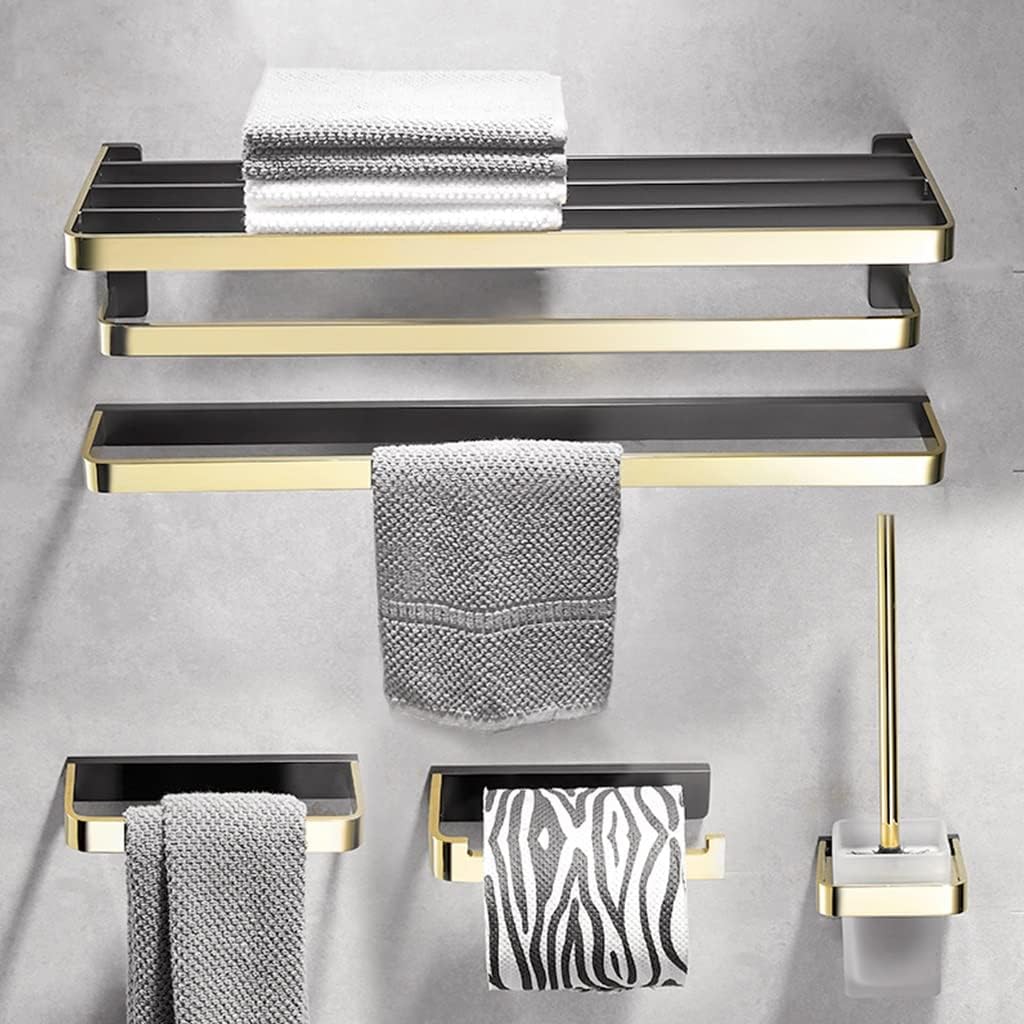 Towel Rack Black Gold Bathroom Hardware, All Copper Towel Bar Rail Rack, Towel, Tripod Stand, Bathroom Accessories Wall Mount Bathroom Hardware/Double Rod,Bath Towel Rack
