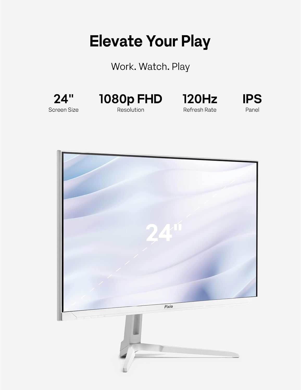 Pixio PX246 Wave White 24 inch 120Hz Refresh Rate FHD 1080p Resolution IPS Panel 4ms GTG Response Time Gaming Monitor with Adaptive Sync