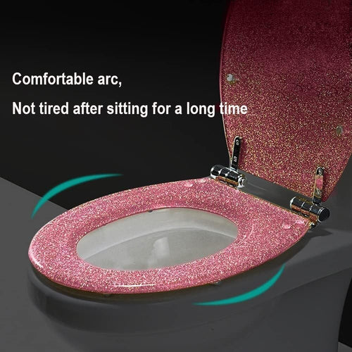 'Glitter Resin Toilet Seat, Soft Close Lid, Round/Oval, Easy Installation & Cleaning, Gold'(Pink)