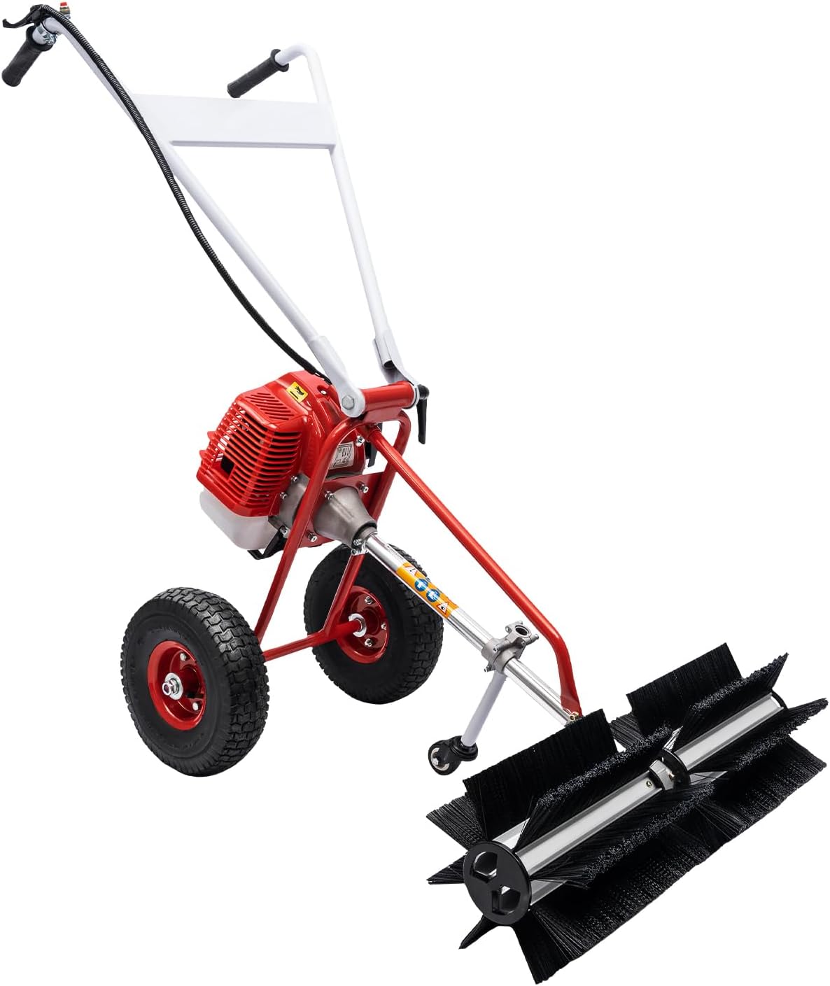 43CC 1.7HP 2-Stroke Gas Power Brush Broom Sweeper Driveway Turf Grass Snow Cleaning Grit, 1250W Artificial Grass Brush Power Broom Handheld Portable Turf Lawn Sweeper