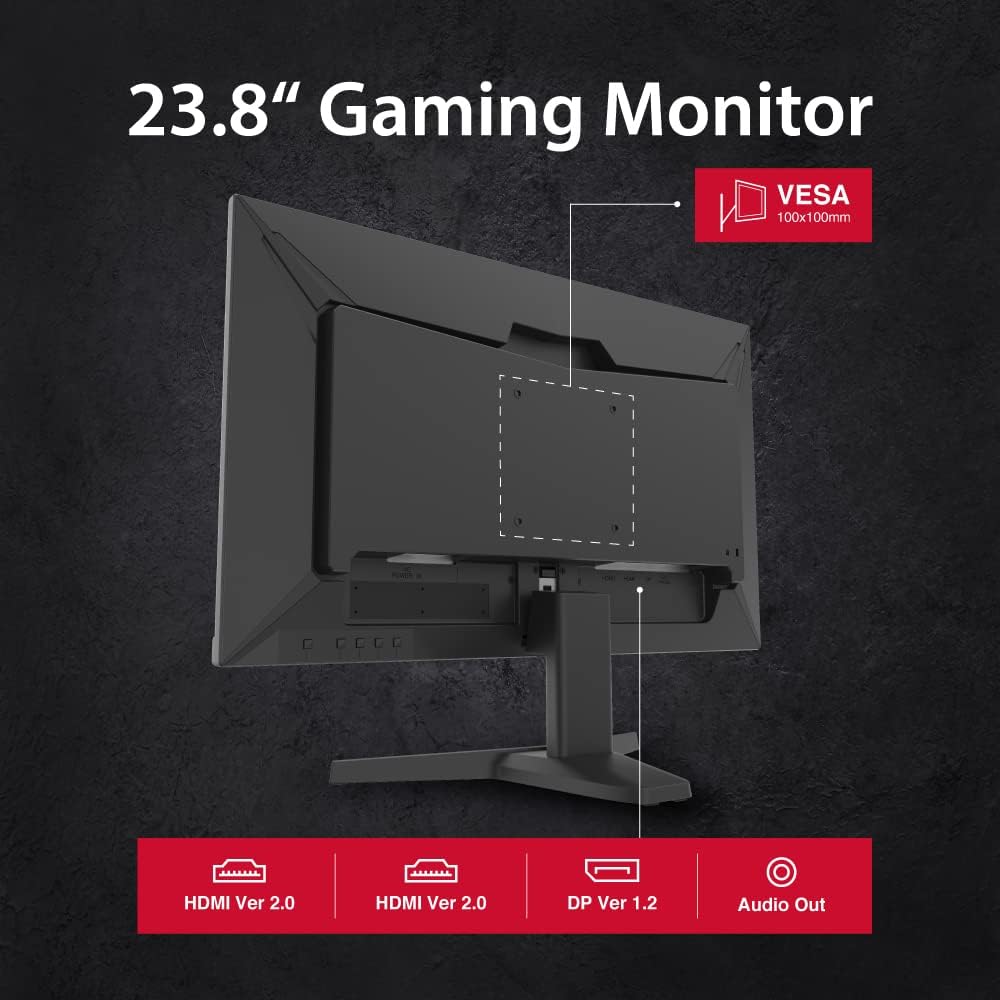 Gigastone 24 inch IPS LED Back Light Gaming Monitor 165Hz FHD 1920 x 1080, 178° Wide View Frameless PC Monitor, Built-in Speakers, FreeSync, Eye Care Technology, Ergonomic Tilt VESA Mount,DP,HDMI