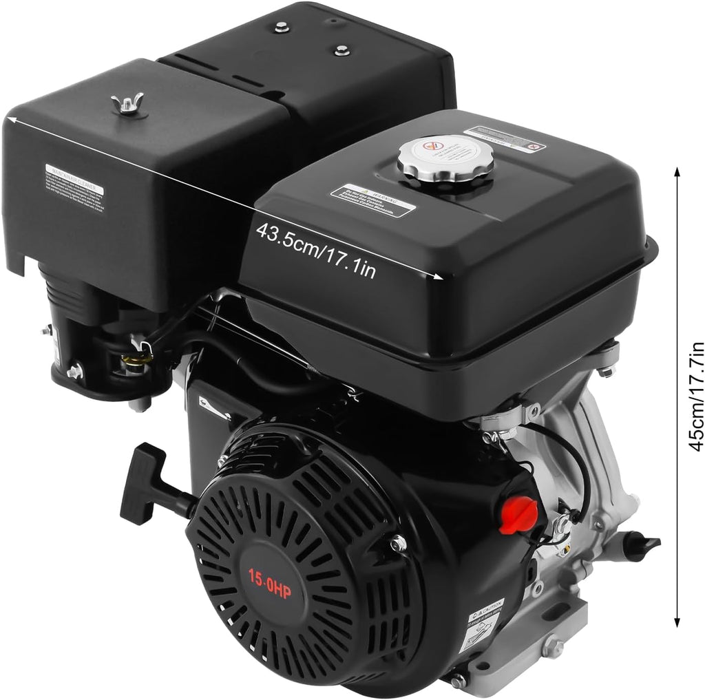 420CC 15Hp Gas Engine, 4-Stroke Horizontal Shaft Gas Powered Engine Gas Lawn Mower Industrial Grade Replacement Gas Motor W/Single Cylinder System for Go-Karts Compressors Lawn Mowers Water Pumps