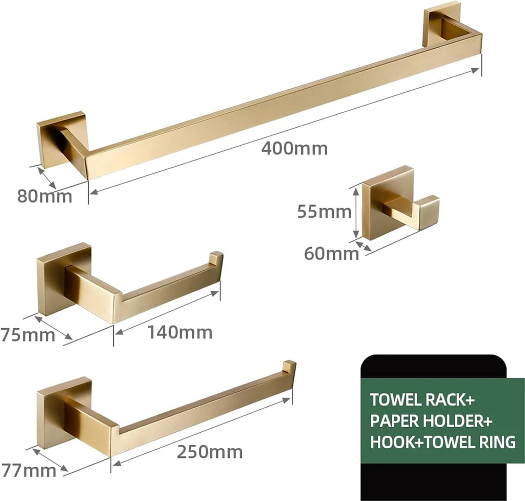 Matte Gold Towel Rack 304 Stainless Steel Towel Bar Double Towel Shelf Paper Holder Tissue Holder Toilet Holder(Kit-40cm)