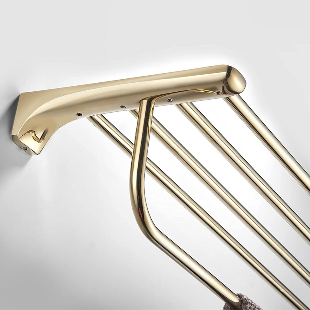 Bathroom Rack Pale Gold Towel Holder Wall Mount，Bathroom Towel Rack,24.4 Inches Foldable Wall Double Towel Holder，Mounted Multifunctional Rack Shower Caddy (Bathroom Shelf) It's so Kind of y