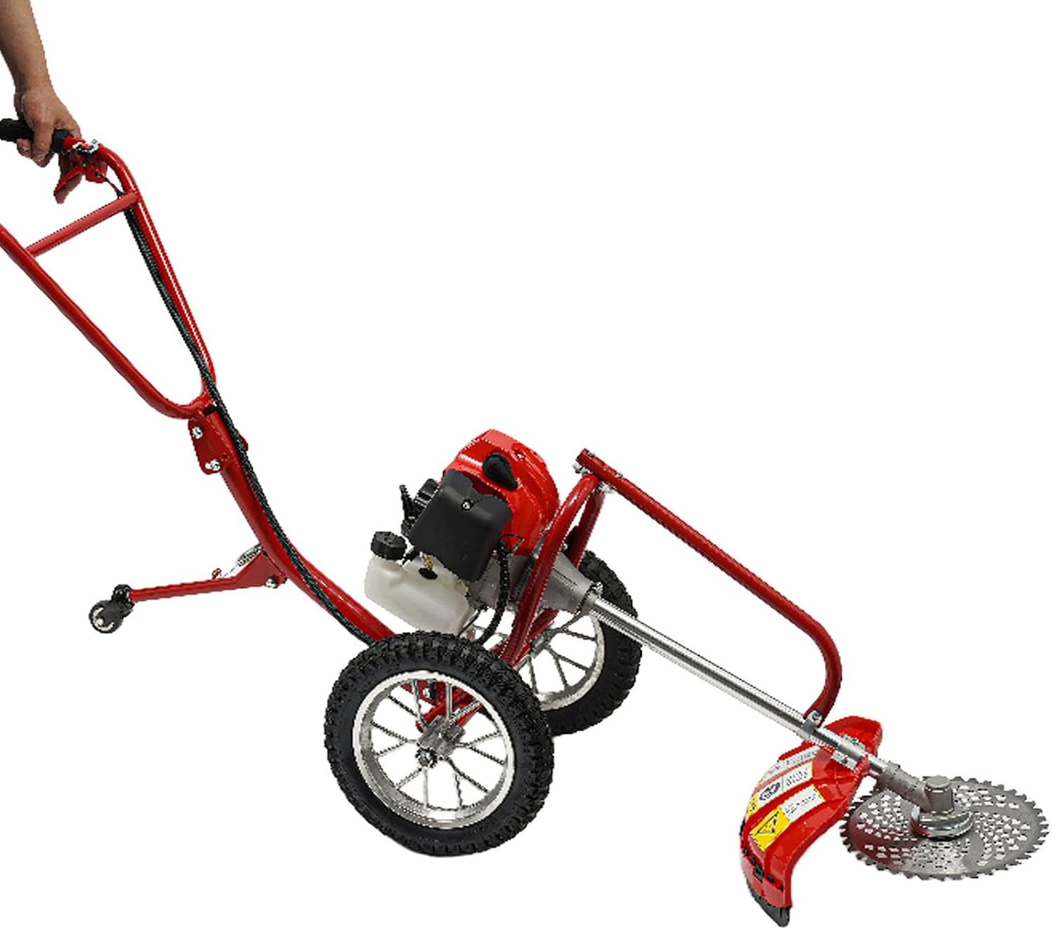 49CC Hand Push Weed Wacker, 2 Stroke Gas Powered Lawn Mower with Wheels, 1.8Kw 7000Rpm Behind Push Grass Trimmer, Brush Cutter for Lawn, Garden, Hills, Plains & Orchards