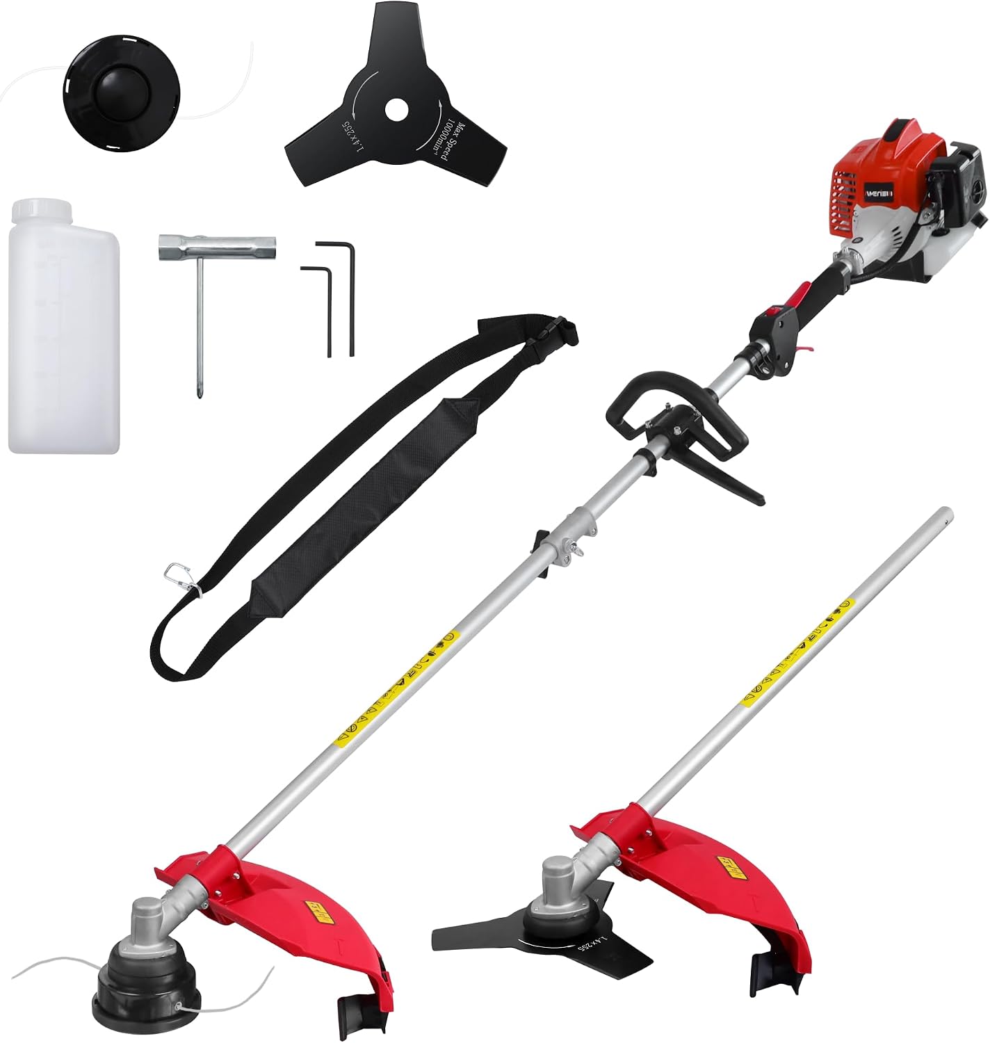 AMERISUN Weed Trimmer Gas Powered 26cc, Gas Weed Eater 2 in 1, 2 Cycle Air-Cooled Engine 10'' Brush Blade 16'' Cutting Width with Rubber Handle & Shoulder Strap Portable Quick Start