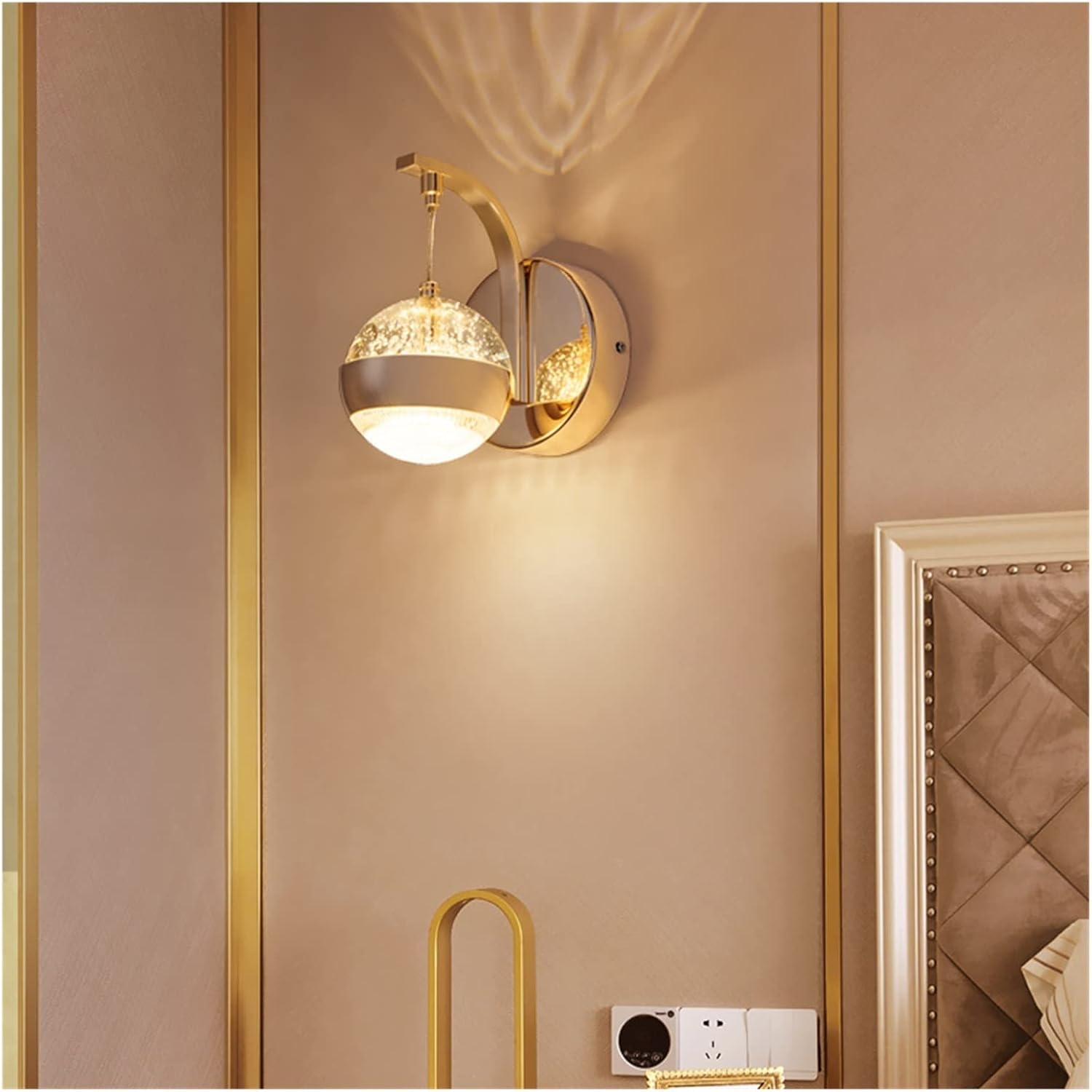 Modern Crystal Wall Sconces, Warm Light Lamp, Gold Metal Spherical Lights Fixtures, Bathroom Vanity Lighting for Bedroom Bedside Hallway Living Room