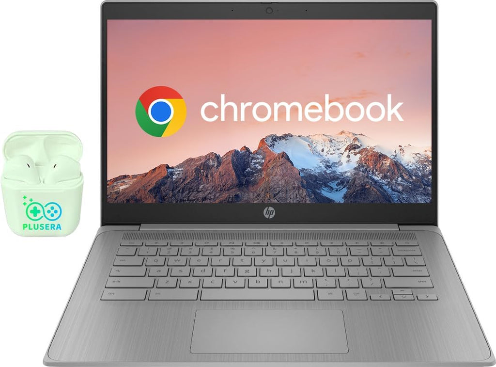 HP Chromebook 14' Business & Student Laptop Computer, Intel Celeron N4120, HD Webcam, WI-FI, HD Audio, Chrome OS, PLUSERA Earphones, Gray (Gray, 4GB RAM | 64GB eMMC)