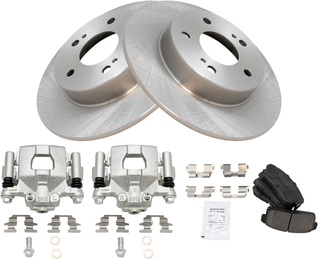 TRQ Rear Brake Pad and Rotor Set Ceramic Solid Rotors Calipers Compatible with 2003 Nissan Maxima