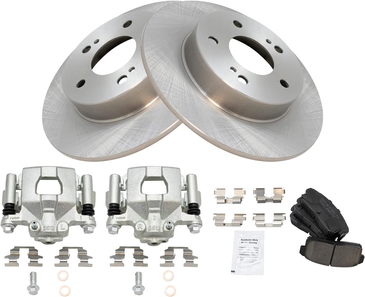 TRQ Rear Brake Pad and Rotor Set Ceramic Solid Rotors Calipers Compatible with 2003 Nissan Maxima