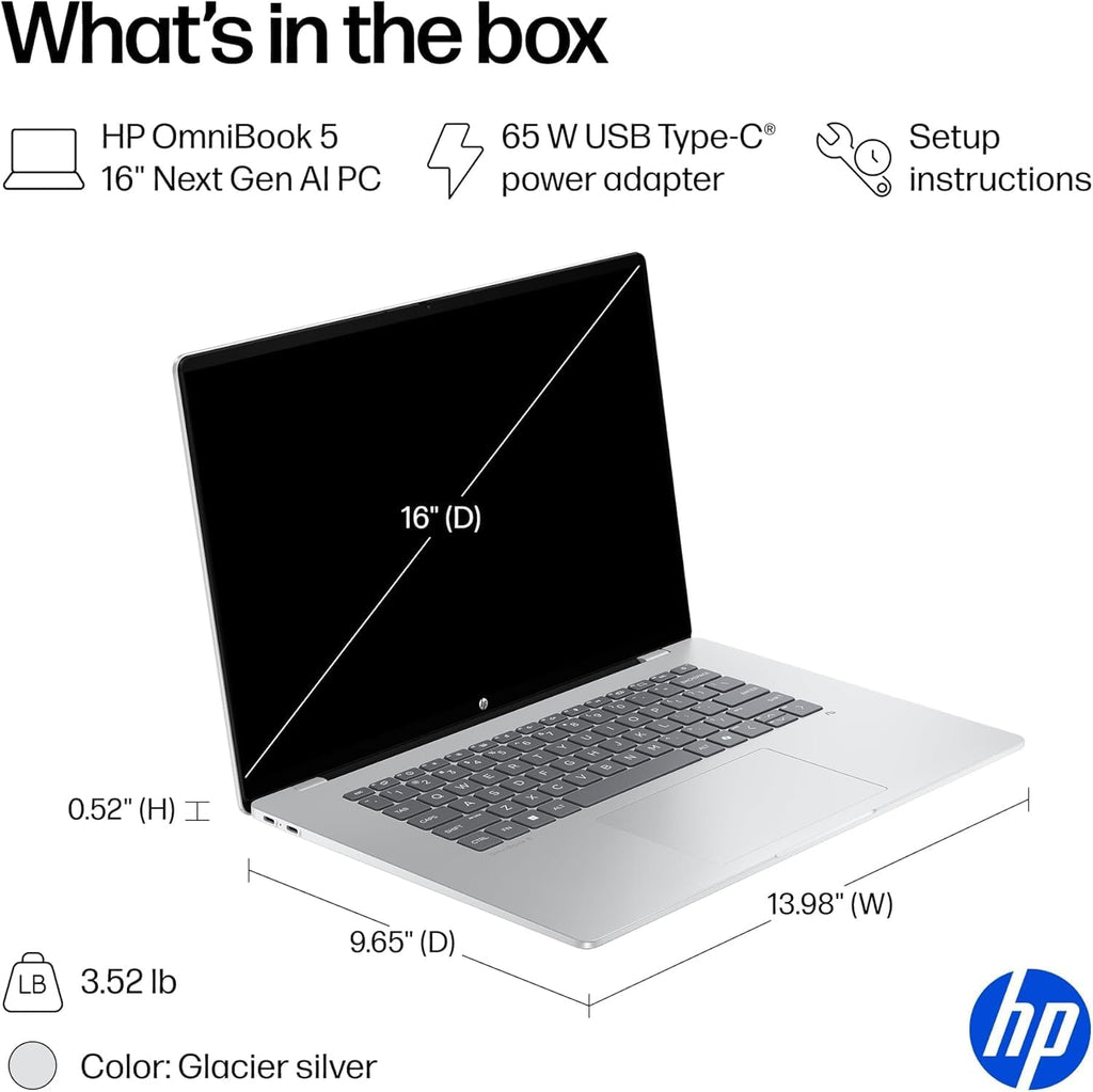 HP OmniBook 5 16' Next Gen AI Laptop | 2K OLED Touch Display | Snapdragon X Plus X1P-42-100 (Bests i7-1355U) | 16GB LPDDR5x RAM 1TB SSD | Windows 11 Pro