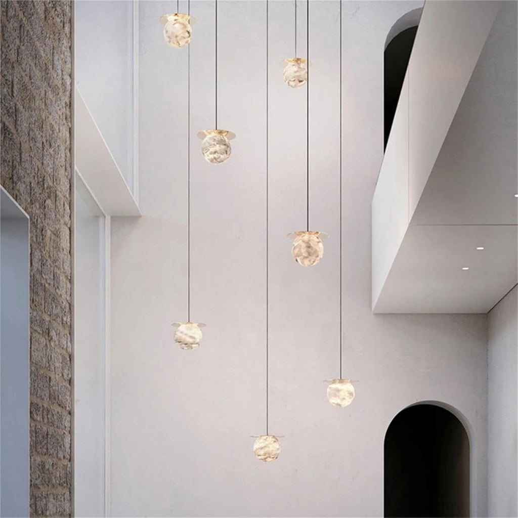 Light Luxury All Copper Gold Silver Round Natural Lucite Ball Pendant Light,Ceiling Adjustable Living Room Decorative Fixtures,for Living Room