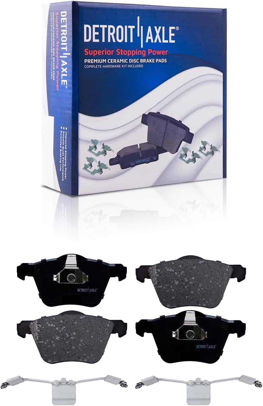 Detroit Axle - Front Brake Kit for 2003-2014 Volvo XC90 Drilled and Slotted Disc Brake Rotors Ceramic Brakes Pads 2004 2005 2006 2007 2008 2009 2010 2011 2012 2013 Replacement : 13.23' inch Rotor