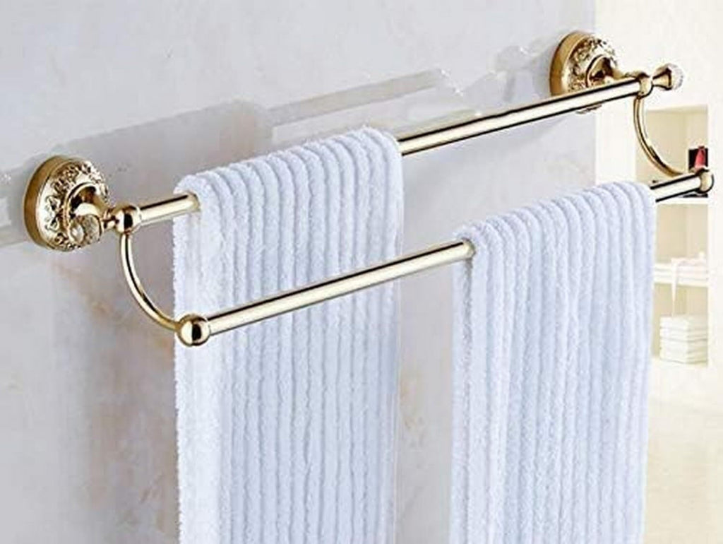 Gold Crystal Towel Rack, 55cm Double Pole Wall-Mounted Towel Bar, Rust-Proof, Heavy Duty