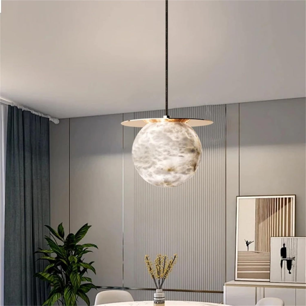 Light Luxury All Copper Gold Silver Round Natural Lucite Ball Pendant Light,Ceiling Adjustable Living Room Decorative Fixtures,for Living Room