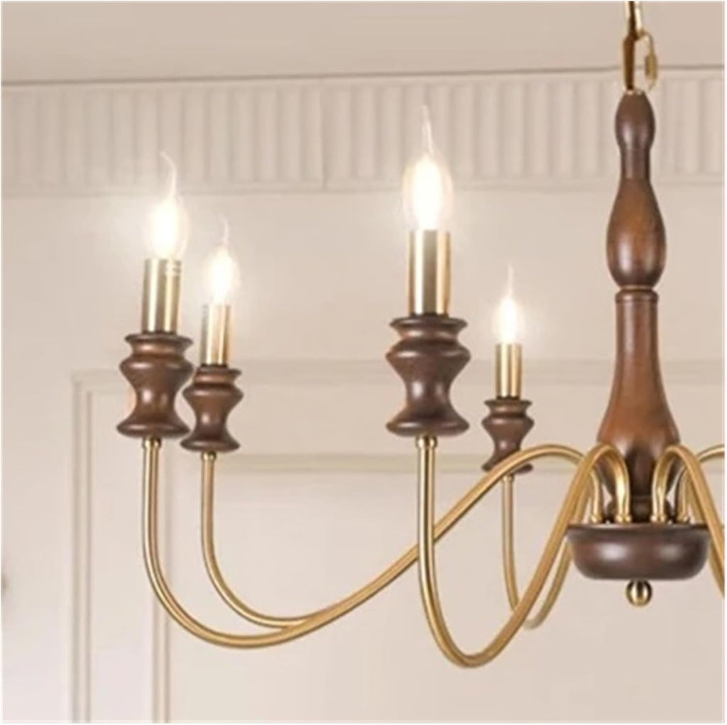 Retro Style E14 Bulb Chandelier Gold Silver Black Metal Dark Wood for Parlor Restaurant Bedroom Lighting,Dining Light Fixtures
