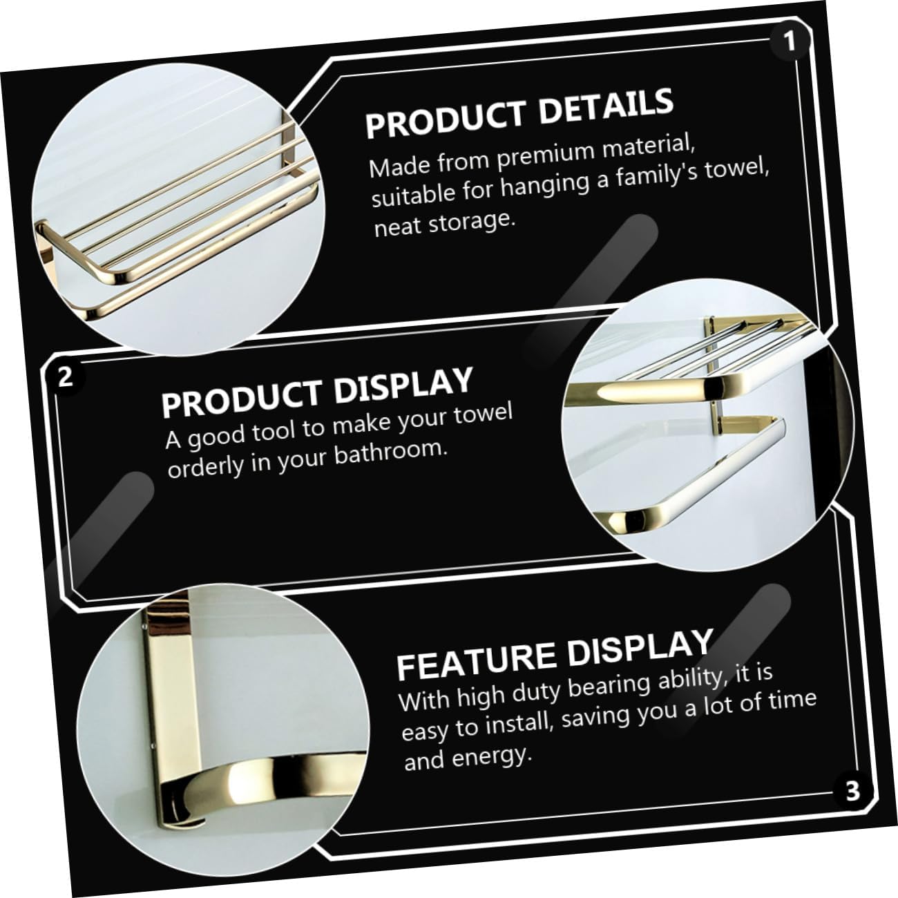 Angoily 1pc Brass Towel Rack Double Design Wall-Mounted Towel Hanger for Bathroom and Kitchen Elegant Gold Finish Easy Installation for Storage