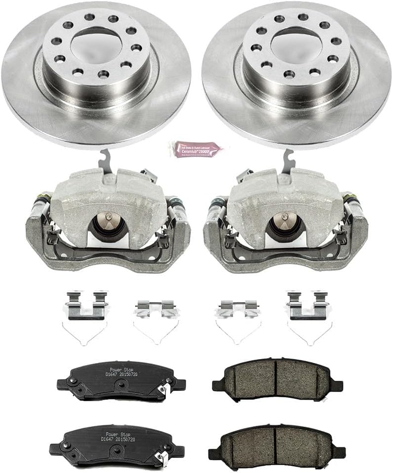 PowerStop Rear Brake & Caliper Kit for Dodge Dart 2013-16 - Ceramic Brake Pads + Calipers + Disc Rotors Replacement, KCOE6371
